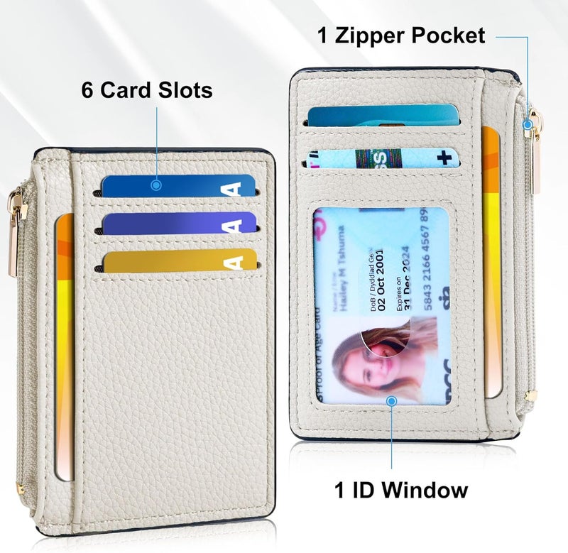 Tipmile Credit Card Holder for Women Slim Minimalist Front Pocket RFID Blocking Wallet Small Compact Card Case with ID Window, Cream White - Image 3
